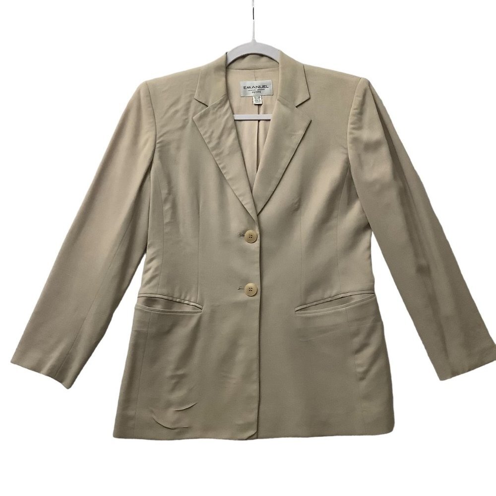 Vtg Emanuel Ungaro Wool Blend Two Button Lined‎ Blazer Women Sz 2 Petite Beige